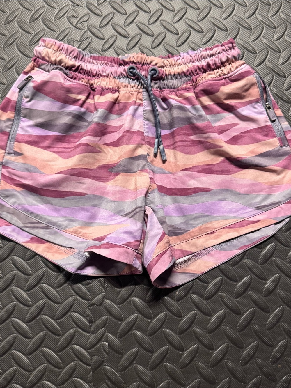 Athleta Girl Athletic Running Shorts Pink Purple Abstract Print Size Large 12 - Picture 3 of 11